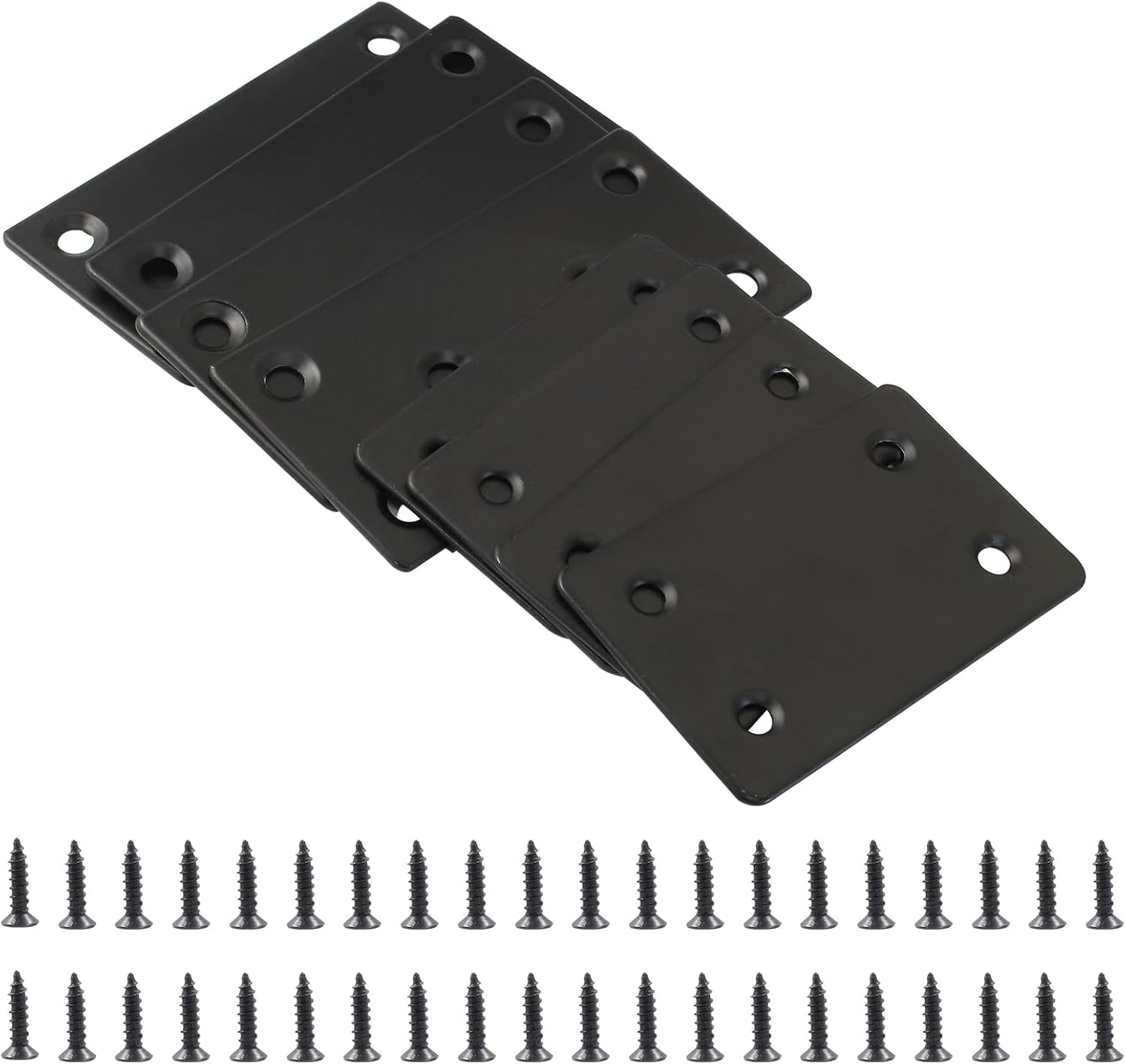 Bonsicoky 8 Pcs Flat Straight Brace Brackets - Black Fixing Mending Joining Plates Shelf Support Repair Plate for Furniture, Shelves, Cabinet with Screws - 3.15" x 1.5" + 2.4" x 1.5"