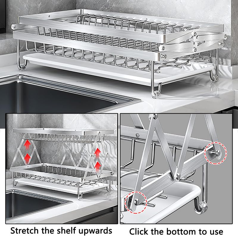 Escurreplatos, Organizador De Cocina De Doble Capa con Escurridor, Escurridor de Platos De Gran Capacidad Y Estante De Almacenamiento para Barras De Cocina