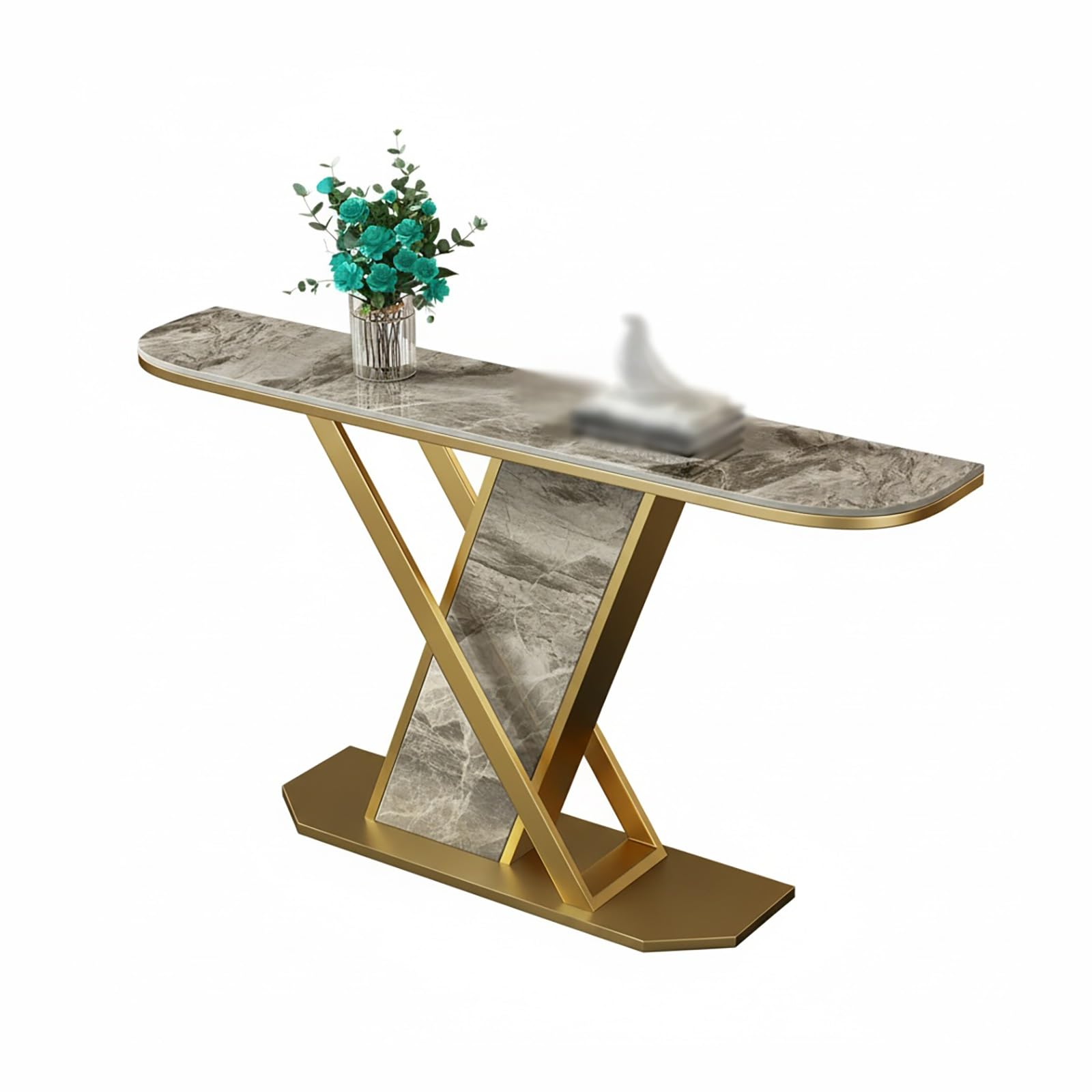 Mesa de piedra sinterizada premium y estructura de metal en X para recibidores exclusivos