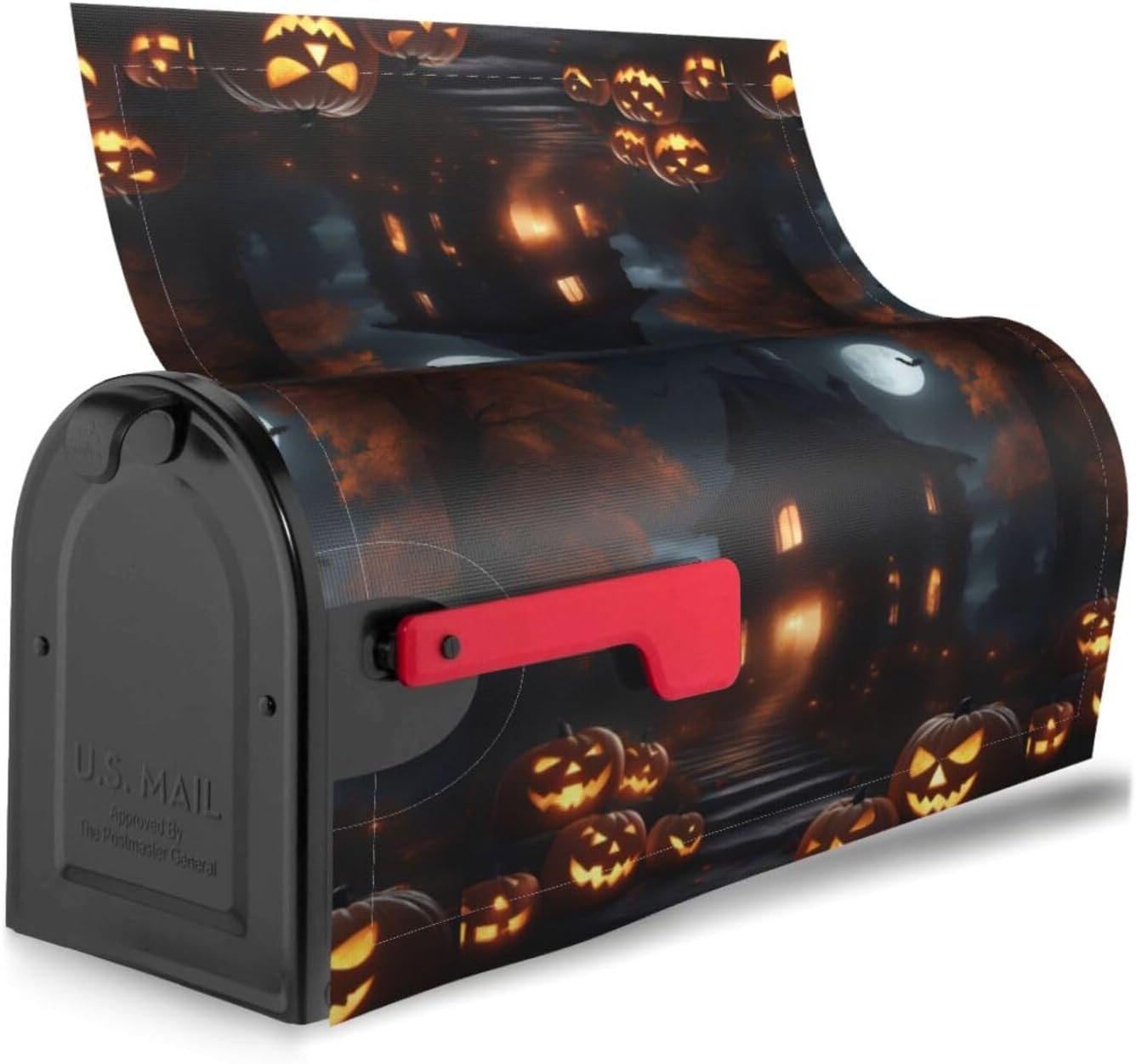 Castle with Pumpkin Lights Letterbox Protector with Magnetic Stripe for Outdoor Patio Decoration Christmas Housewarming Gift 25.5x21 in
