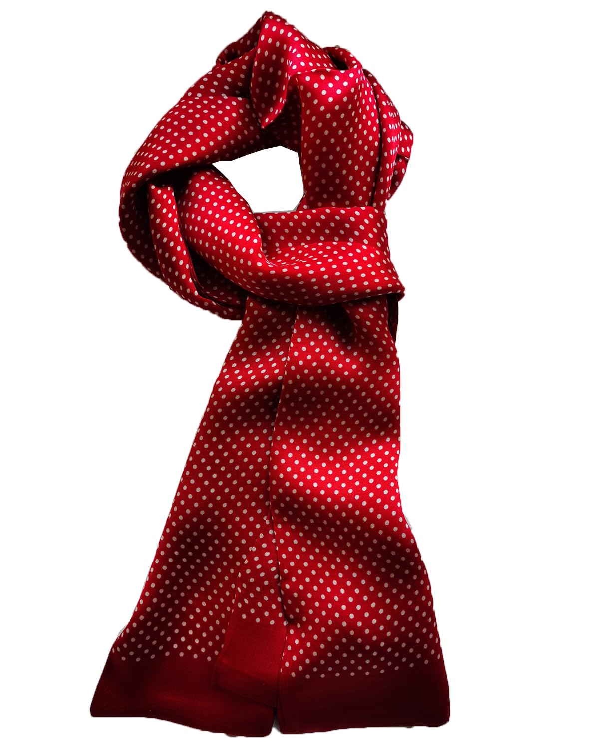 XUYUZUAU Mens 100 Silk Scarf Double Layers Fashion Wrap Neckerchief Formal Business Casual Party, Dot Red, 160 * 26cm
