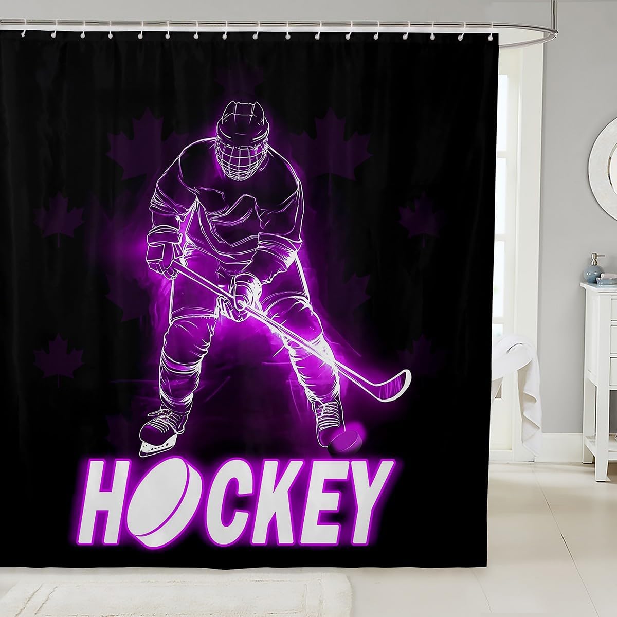 Erosebridal Ice Hockey Shower Curtain,Hockey Pucks Sports Bathroom Accessories,Hockey Sticks Ball Games Shower Curtains Black and White Shower Accessories Hockey Bathroom Decor 72" Wx78 L