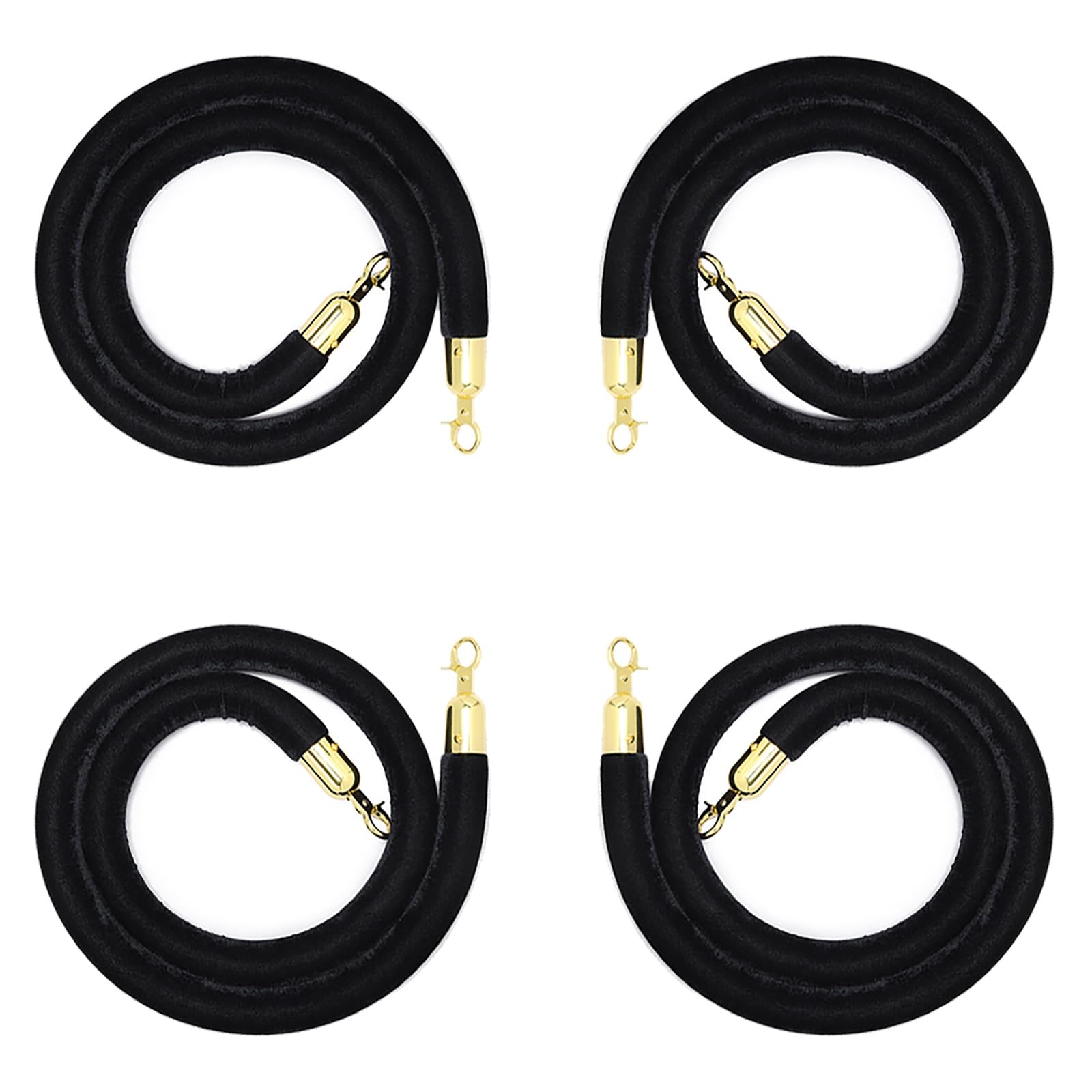 SRNSAEB 4 Pcs Black Velvet Rope Barrier?Heavy Duty Ropes Safety Barriers 3 5 6 8 9 11 13 14 16 FT, White/Blue/Red Velvet Stanchion Rope Crowd Control for Clubs/Bank(Black,5m(16.4ft))