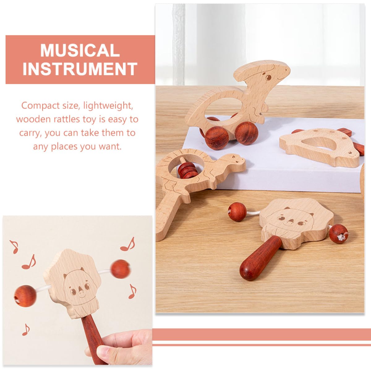 Abaodam Set 5 Pezzi Sonagli in Legno per Ragazzo Ragazza, Giocattoli Educativi Interattivi Campanelli Rilassanti, Regalo Sicuro in Legno Levigato per Piccoli e Stimolo Senso del Ritmo