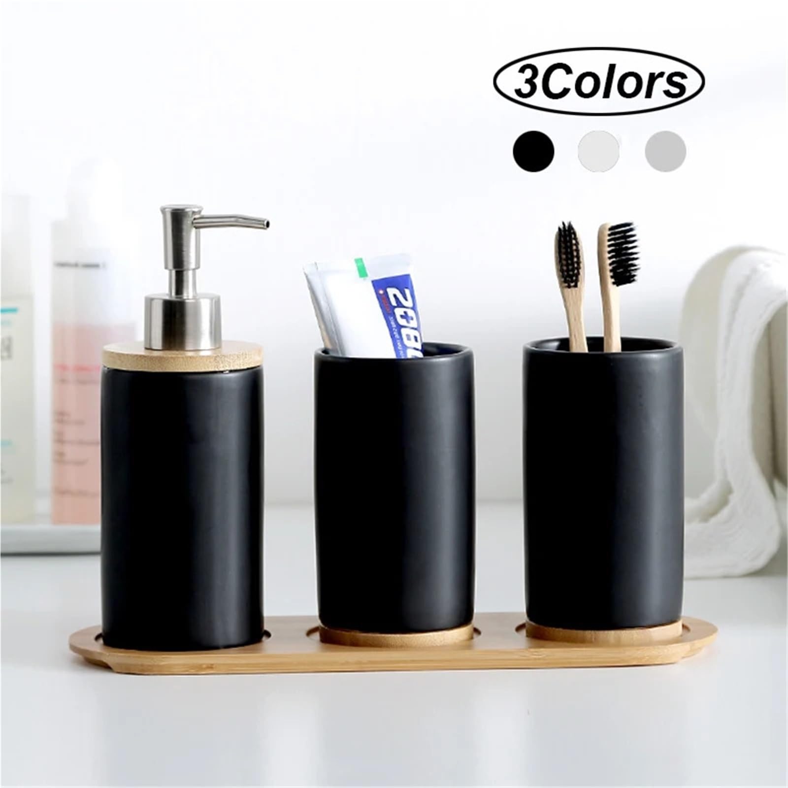 Set Bagno Set di accessori da bagno in ceramica | Con base include dispenser di sapone for bicchiere, portaspazzolino(Red)