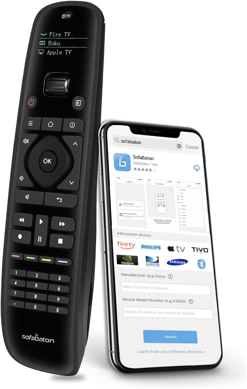 Sofabaton U1 Universal Remote with Smart APP, Control up to 15 Entertainment Devices, Universal TV Remote for LG,Samsung, TCL, Philips, Roku, Sony TV Replacement