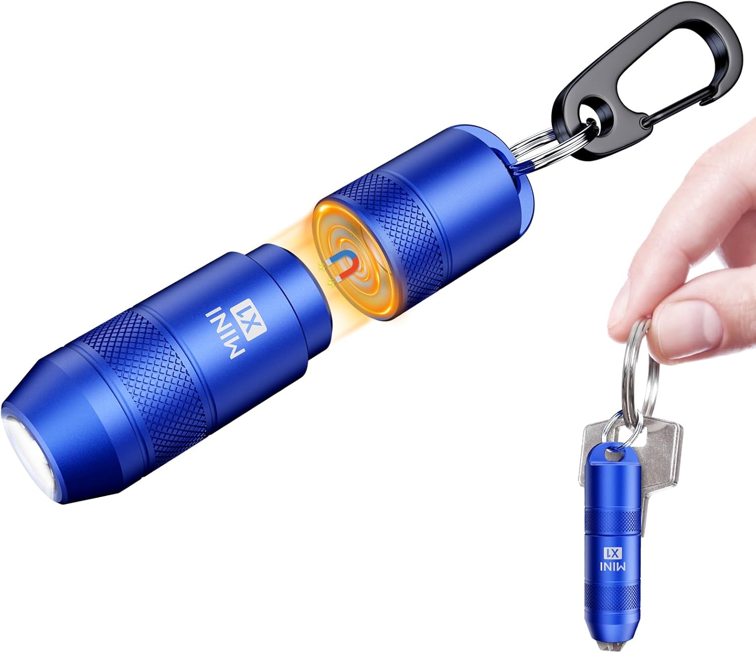 Mini Keychain Flashlight – Instant On Pull to Light, 100 Lumens Tiny EDC Flash Light, USB-C Rechargeable Micro LED Torch, Waterproof IPX6, for Everyday Carry, Emergency & Outdoor Use (Blue)