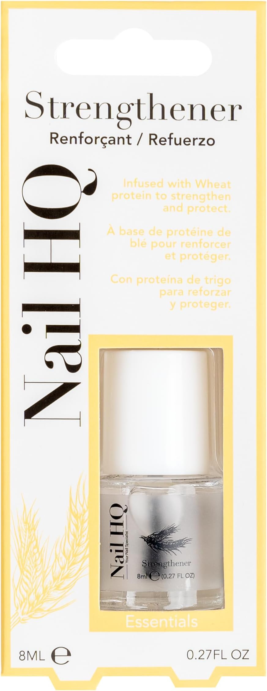 Essentials Nail Strengthener 8ml – Fortifying Nail Treatment for Brittle & Weak Nails – Infused with Wheat Protein, Calcium & Vitamin E – Clear Polish, Strengthens, Hydrates & Smooths