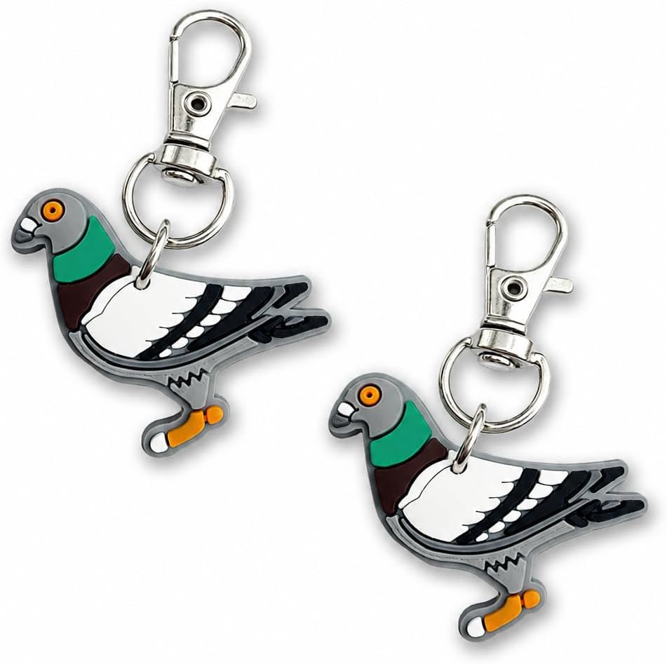 Pigeon Zipper Charms Set, 2 PCS PVC Clip-On Zipper Pull Accessories for Backpacks, Jackets, Pencil Cases, Purses, Keychains and Bags