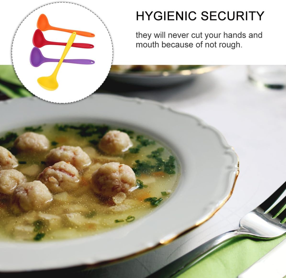 4pcs Soup Ladles Flexible Colorful Translucent Silicone Non Stick