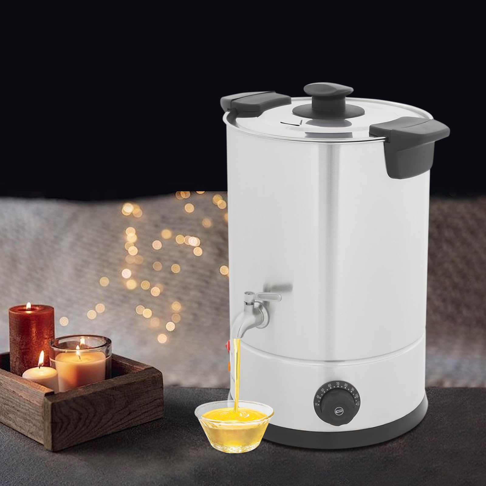 PHOYUXM Topiarka do wosku, 1800 W, 12 l, stal nierdzewna, topiarka do wosku z pokrywką, regulacja temperatury 30-110°C, dwuwarstwowa, do samodzielnego wykonania świec