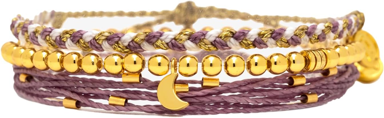 Pura VidaBracelet Mini Moon Bracelet Stack, 3 Stackable Bracelets for Women