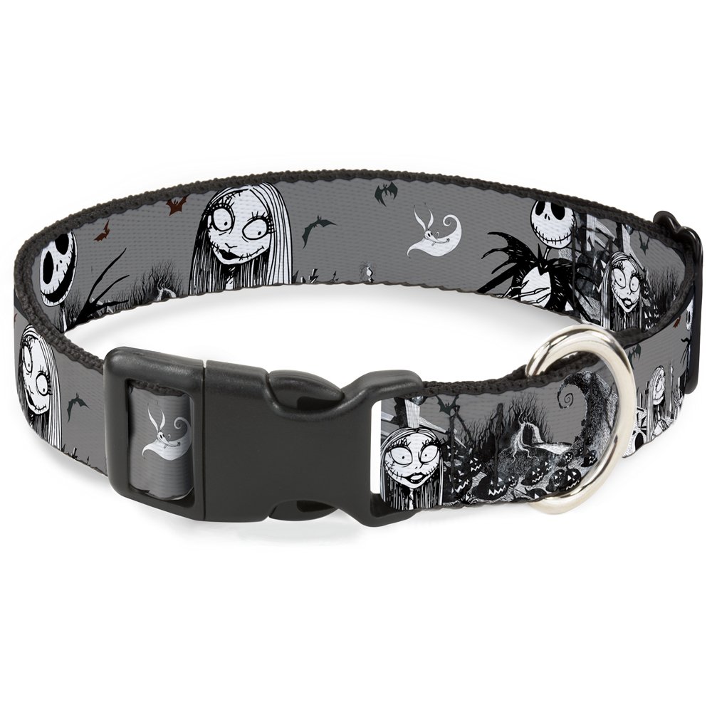 Buckle-Down Breakaway Cat Collar - NBC Jack & Sally Cemetery Scene Gray/Black/White - 1/2" Wide - Fits 8-12" Neck - Medium