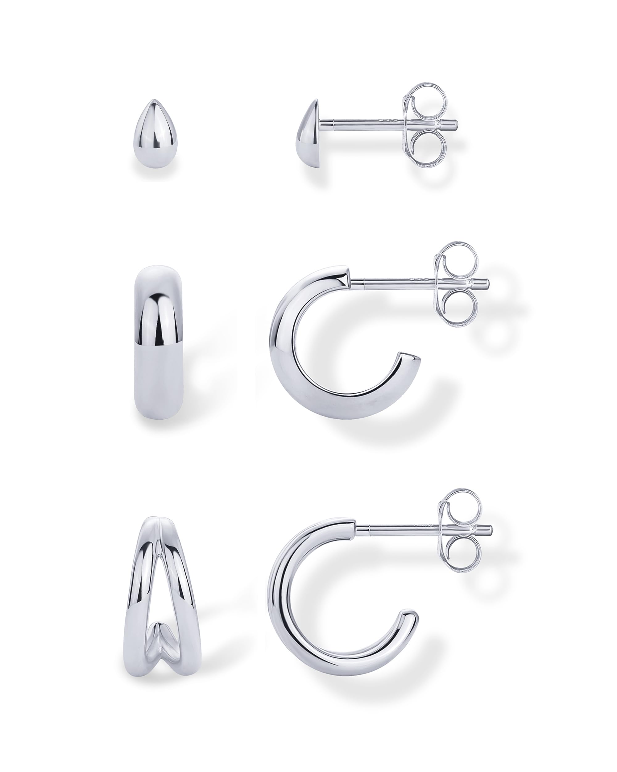 PAVOI 14K-18K Yellow Gold Plated 925 Sterling Silver Posts Three Pairs Small Hoop Earrings for Women - Statement Gold Hoop Earrings Set - Cubic