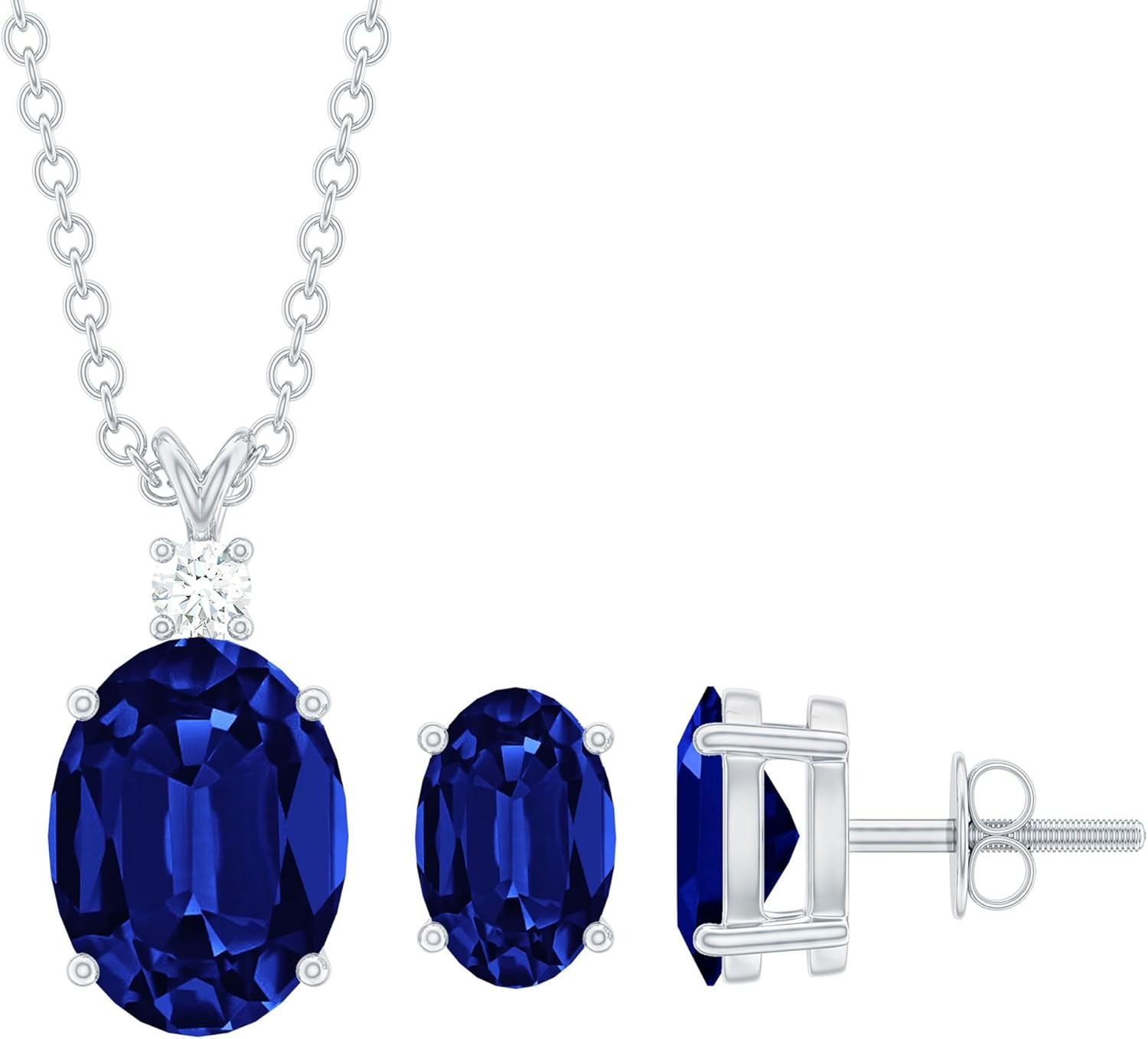 Certified Lab Grown Blue Sapphire Necklace Earrings Set, Aaaa Quality, Silver Sapphire Jewelry Set - Mothers Day Gift