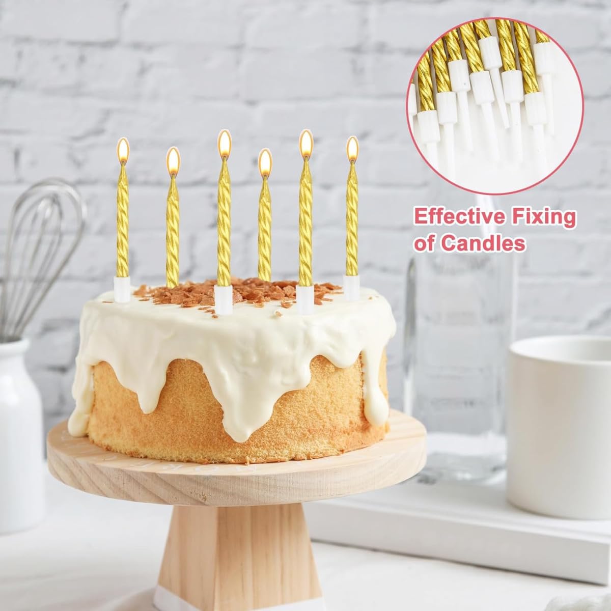 JJiaoLinin Candeline Di Compleanno A Spirale Metallizzate - 50 Pezzi Oro Champagne Con Supporti Per Torta