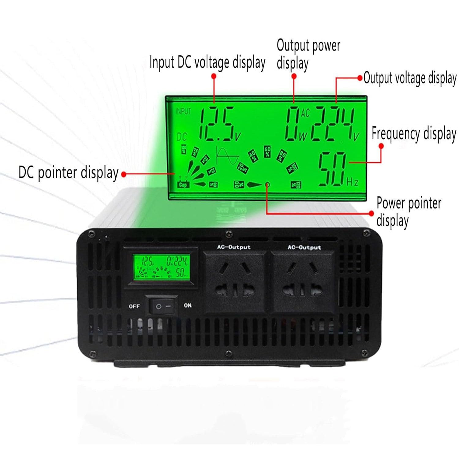 Inversor Onda Sinusoidal Pura,Alta Eficiencia Conversión,Sin Interferencias con Aparatos Eléctricos,con Pantalla LCD Control Remoto Inalámbrico,para Automóvil,10000W-72Vto110V