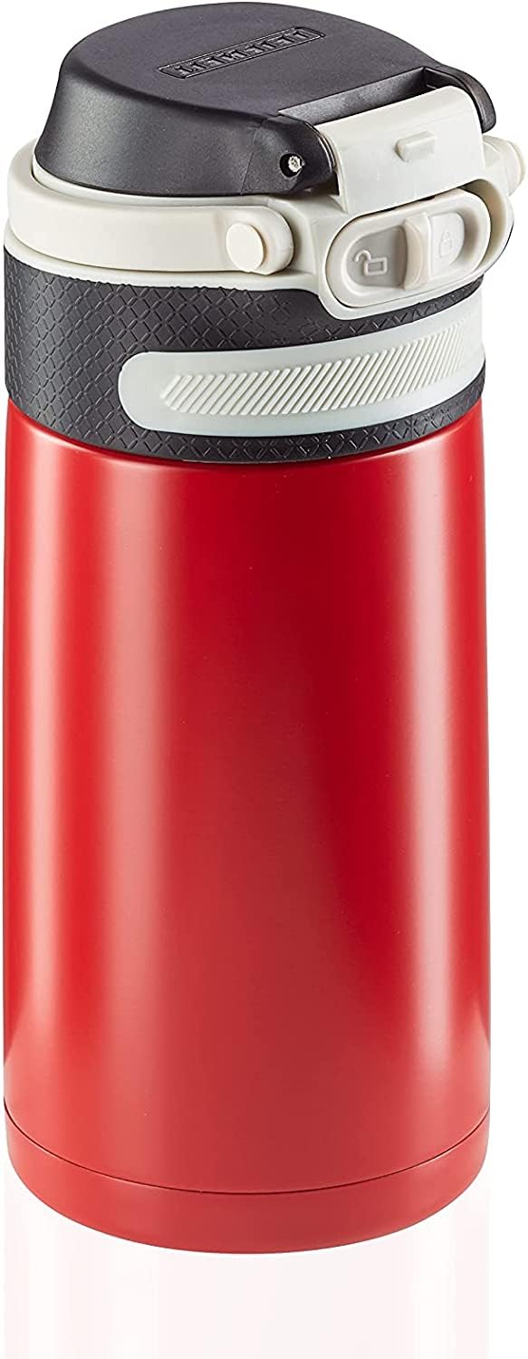 Leifheit Flip Bouteille isotherme (350 ml) avec bouchon à vis, mug voyage avec fermeture 100% anti-fuite, mug étanche avec ouverture à une main, rouge