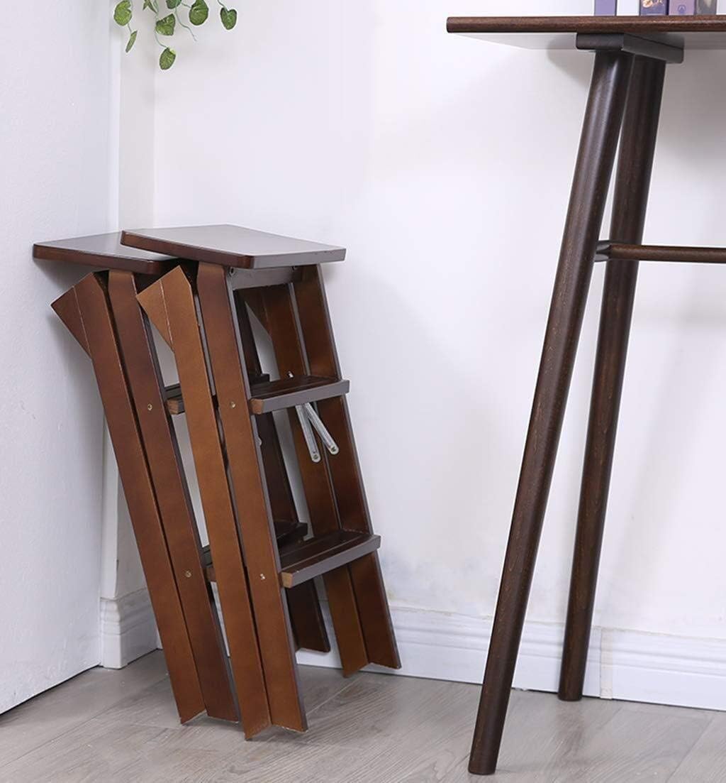 3 Steps Wooden Ladder Stool Folding Step Stool Staircase Chairs Multifunctional Kitchen Office Stair Chair (Gray)