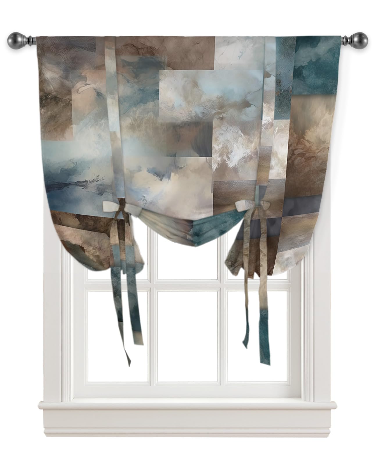 LOVE HOME DAY Abstract Tie Up Window Shade Curtain Modern Squares Geometric Color Gradient Kitchen Adjustable Balloon Curtains Shades Drape 34x45In for Living Room/Bedroom/Cafe Windows Aesthetic