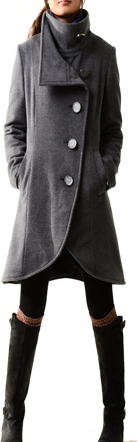 Idea2lifestyle Women's Cashmere Coat Crystal Buttoned Gray