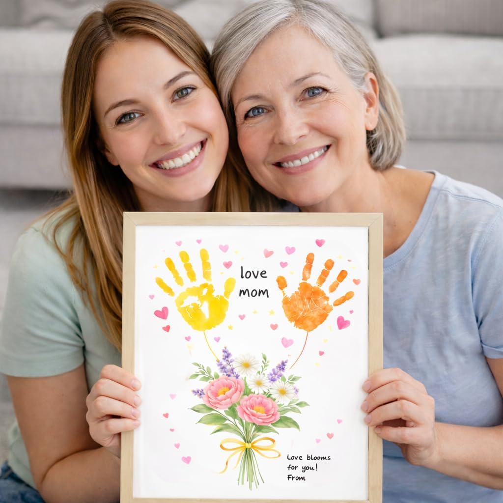 Vexillum DIY Handprint Kit for Mom with Frame – A Heartfelt Mother’s Day Gift, Flower Bouquet Keepsake for Family Memories & Home Decor (12"x16")
