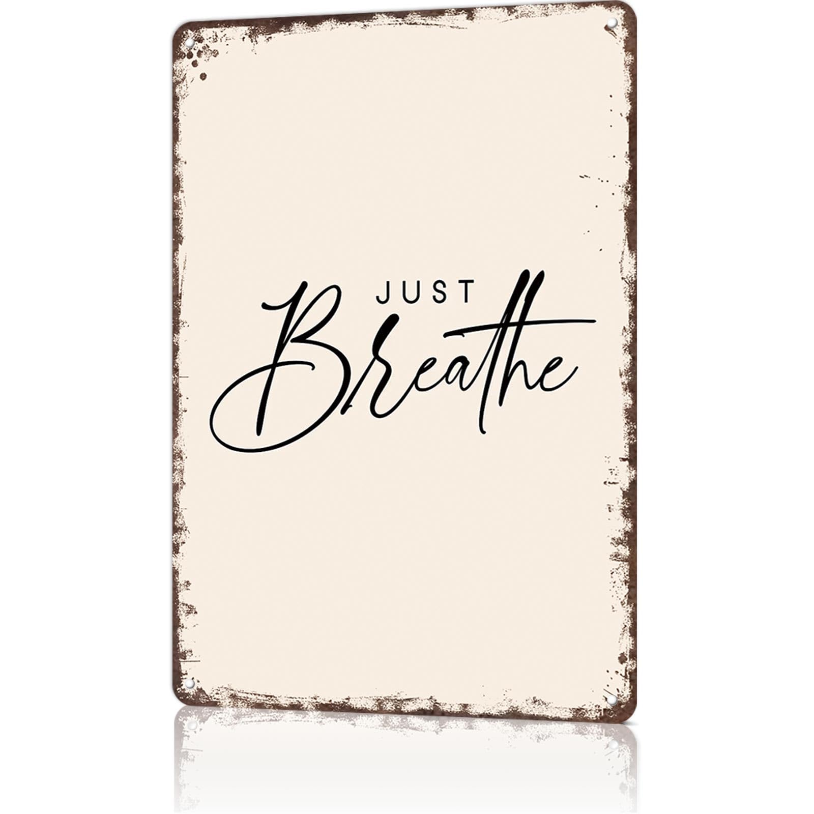 KWQDOZF Vintage Metal Signs Just Breathe Typography Funny Tin Sign Poster Wall Art For Home Room Bedroom Office Decor 8x12inch