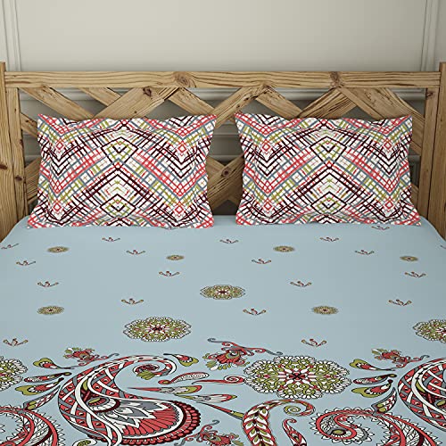 Image of SPACES Atrium 100% Cotton Soft Feel Skin Safe Breatheable Large Bedsheet with 2 Pillow Covers 274CMX274CM / 43CMX68CM Ornate - Delicate Blue