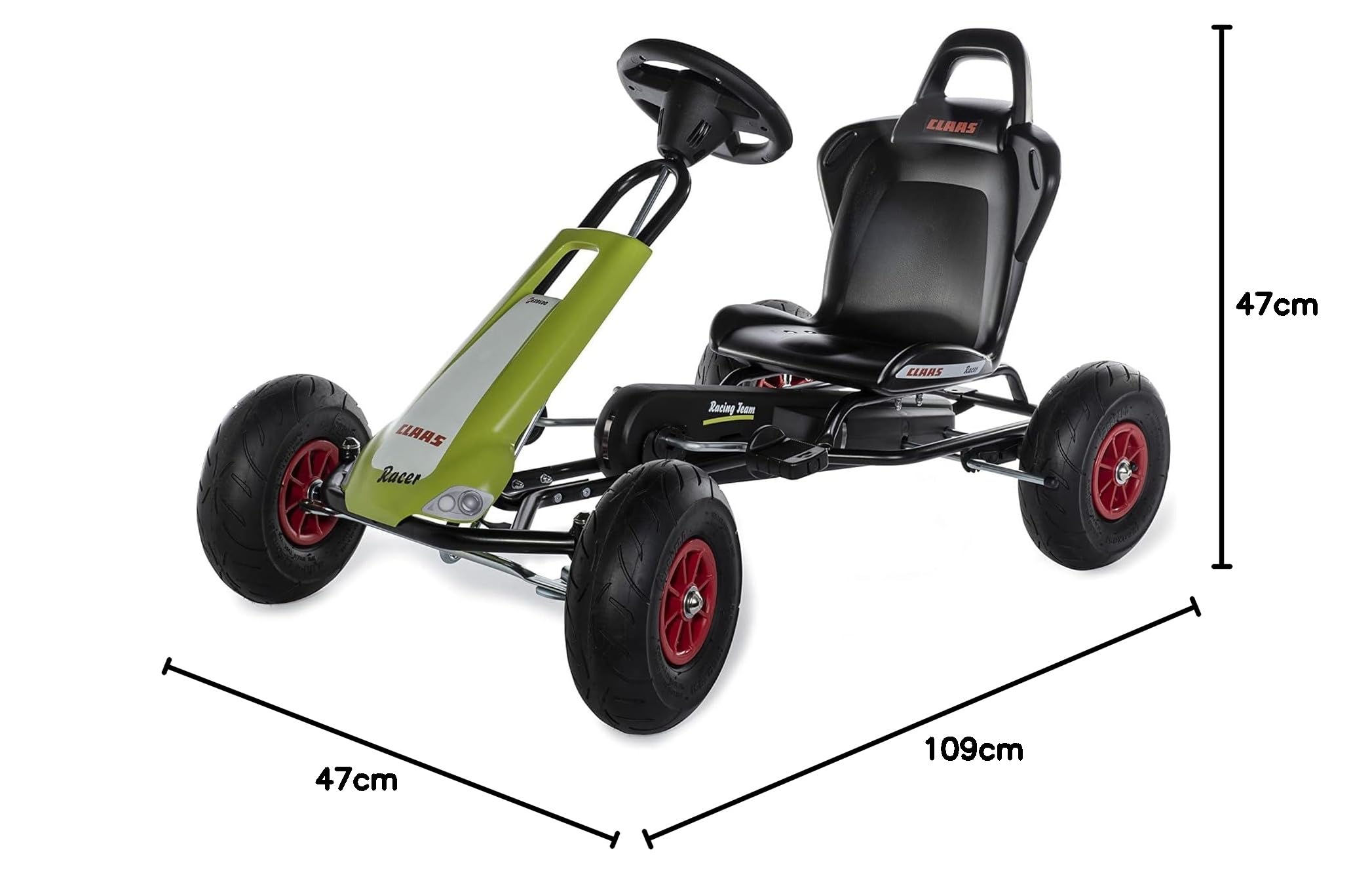 10 503 8 GoKart CLAAS Racer (samochód na pedały dla dzieci w wieku ok. 3-8 lat, wysokiej jakości rama stalowa, regulowane siedzisko, opony pneumatyczne, w zestawie kierownica dźwiękowa,
