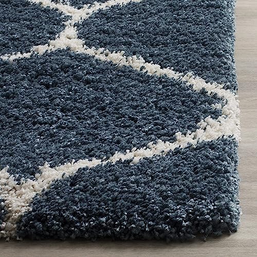 Image of Handwoven Microfibre 3D Rug for Living Room (Slate Blue & Ivory, 2 X 5 Feet (Runner), Microfibre)