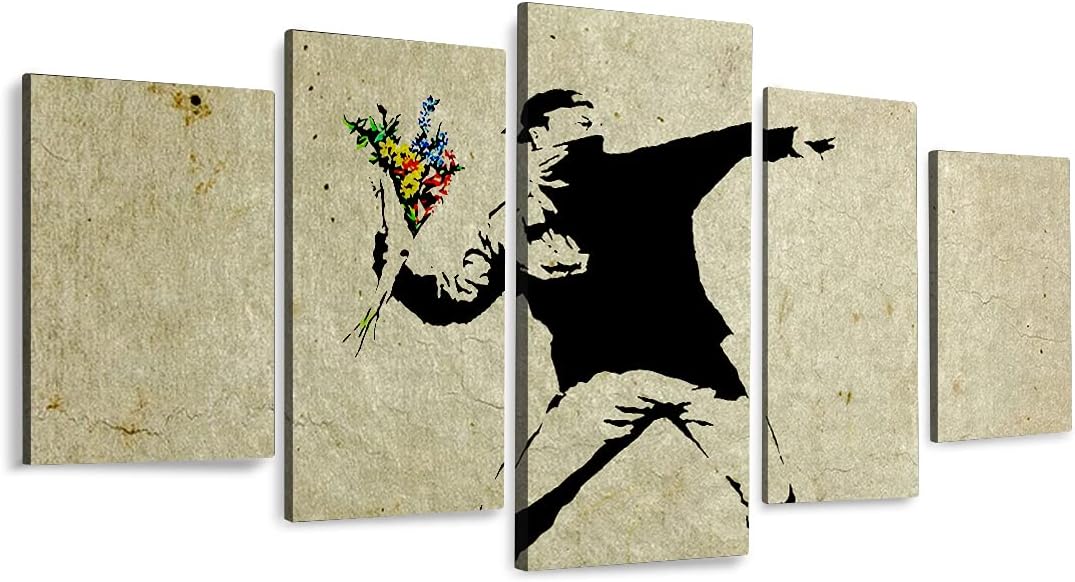 Banksyバンクシーアートパネル 5枚セット飾り絵 ポスター 花投げ壁掛けアート アートフレーム