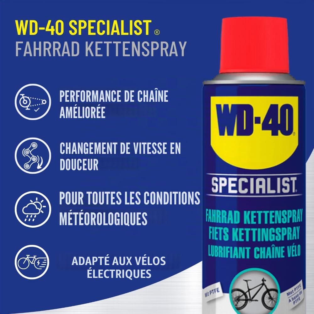 WD-40 Specialist Kit d'entretien complet pour vélo 3 pièces avec spray pour chaîne et nettoyant pour chaîne