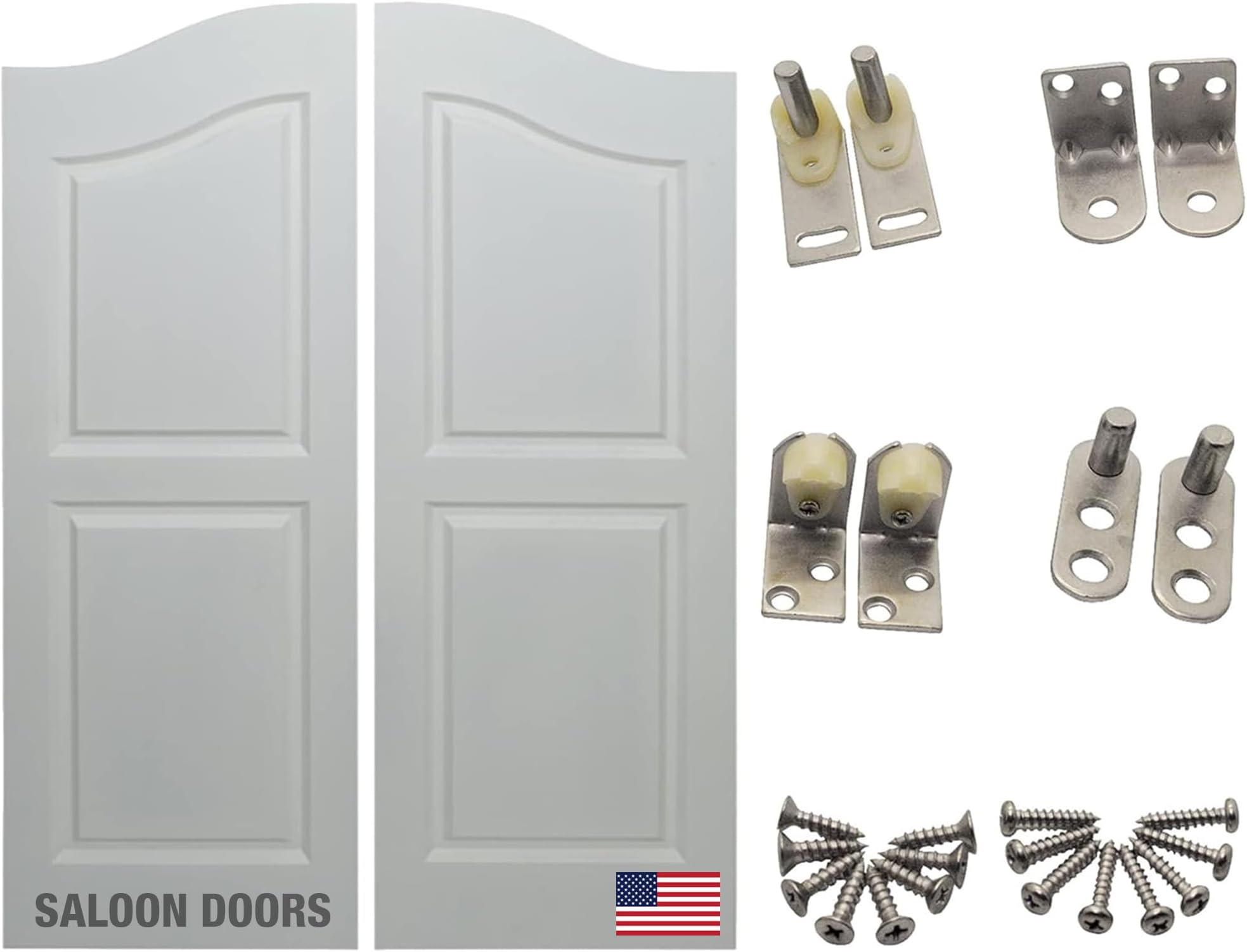 SWINGING CAFE DOORS Arched Top Saloon Doors – Interior Double Action Door for 30", 32", & 36" Openings, Primed & Ready to Paint, 42" Height, 3/4" Thick, Satin Chrome Finish