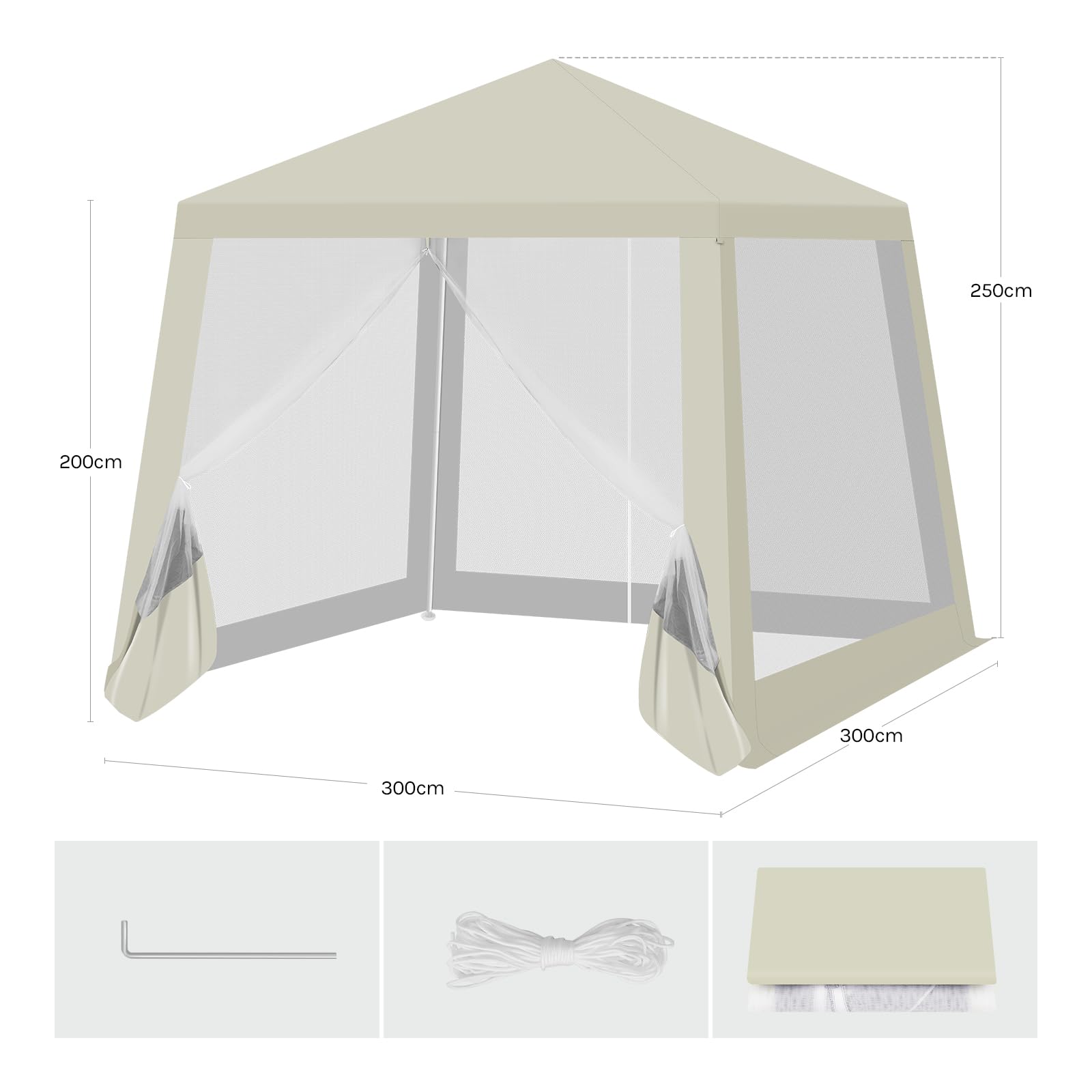 WOLTU Tonnelle de Jardin Extérieur, avec Moustiquaire, Pergola Jardin Extérieur, Tente de Réception, avec Parois Latérales en Maille, Barnum 3 x 3 m, Aspect Unique, Beige
