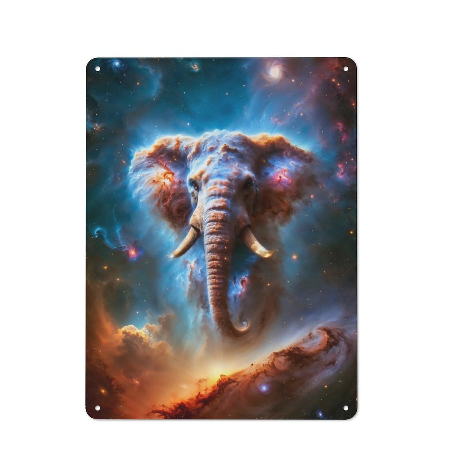 Junmoney Cosmic Elephant Nebula Retro Metal Sign With Design 40X30cm, Retro Old Style Wall Plaque For Kitchen, Hallway, Bar Or Small Cafe