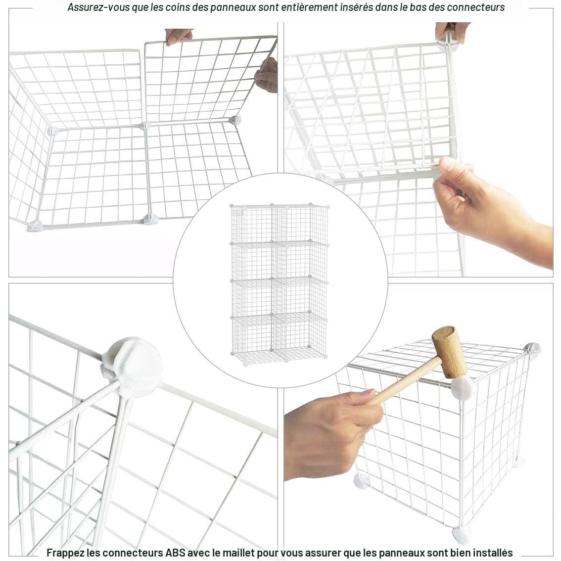 C&AHOME Cube de Rangement en Fil métallique, Organiseur à 8 Cubes, grilles en C en métal, bacs de Rangement, étagères modulaires, Placard de Bricolage, Le Bureau, 24,8" L x 12,4" l x 48,4" H, Blanc