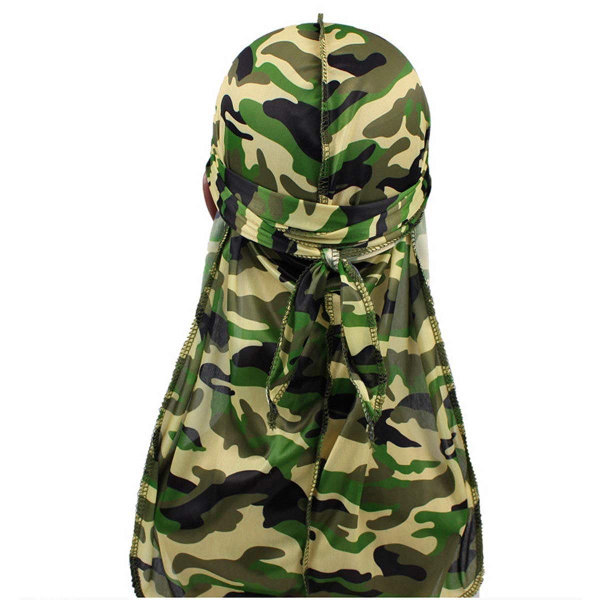 DaMohonyMens Miltary Camouflage Premium Silky Durags with Long Tail Colorful 360 Waves Cap Hip-hop Tone