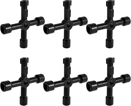 6Pcs Electric Cabinet Key 4 Way Utilities KeySquare/Triangle/Panel Key 4-in-1 Sillcock Key Multi-Function Cross Key for Gas Meter, Valve, Faucet, Spigots, Electrical Cabinet Opening Black