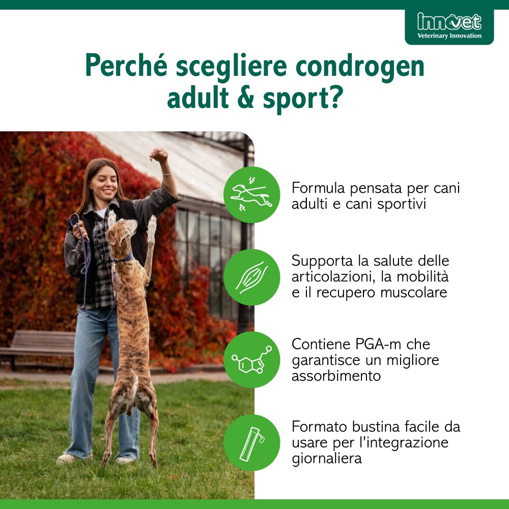 Innovet Condrogen Adult & Sport per cani – 60 bustine stick - Supporto articolare avanzato per cani adulti e cani sportivi, aiuta a mantenere mobilità, performance articolare e recupero muscolare