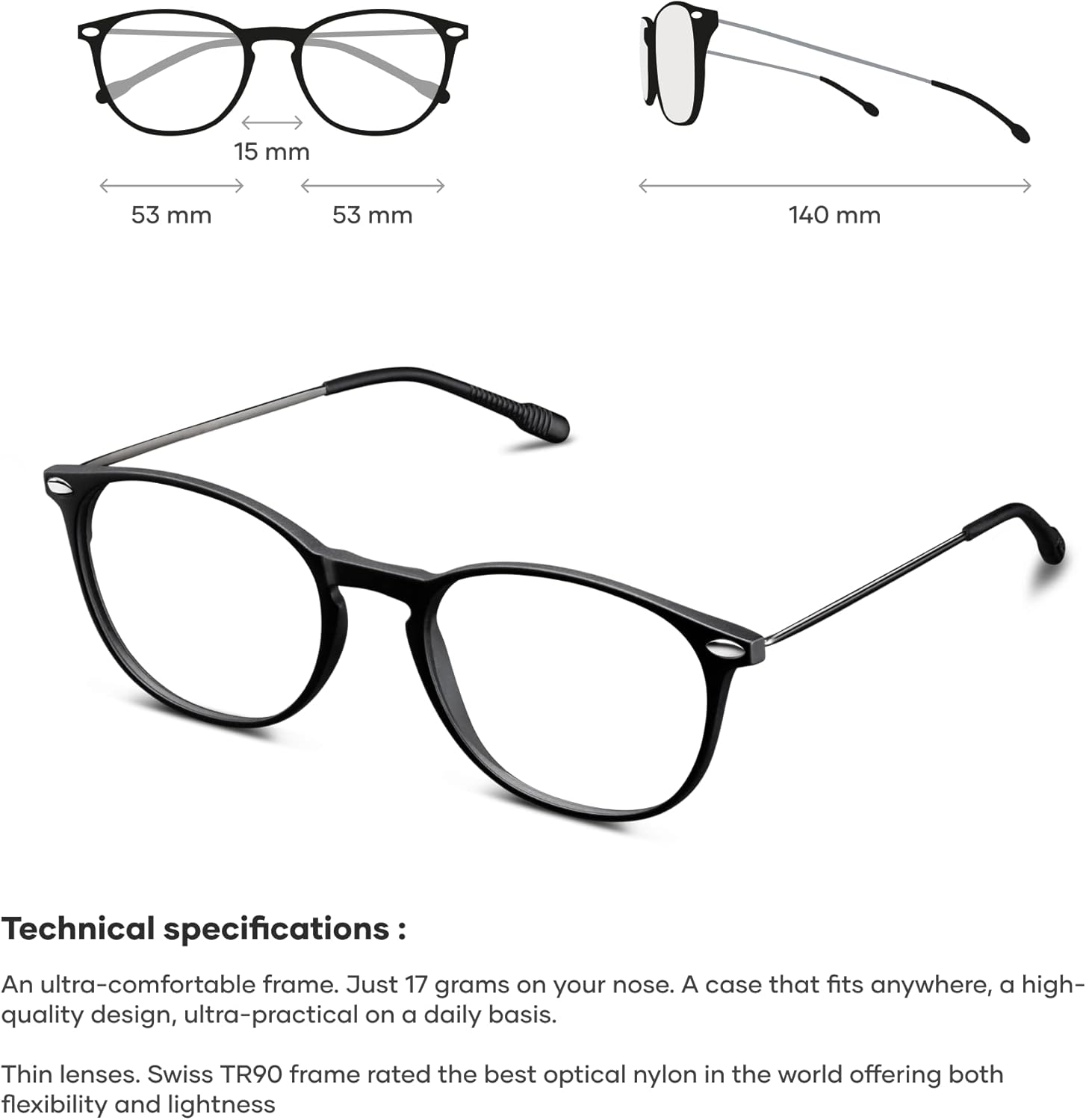 NOOZ Optics - Reading Glasses - Slim & Lightweight (5g) - Presbyopia Readers for Women & Men with Compact Case -Oval