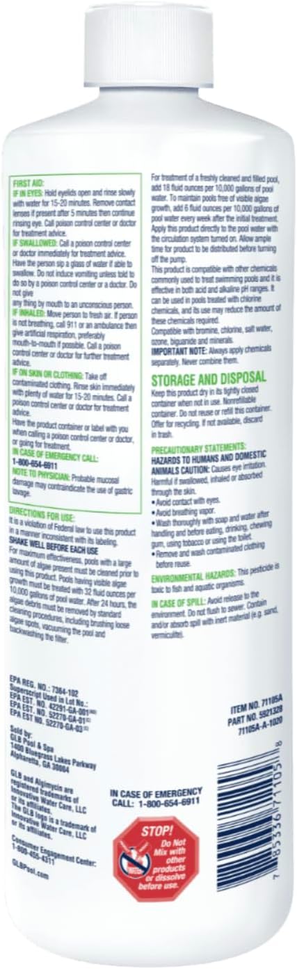 GLB Algimycin 3000 Algaecide 32 FL OZ 71105A with My Garden Pool 7 in 1 Test Strips and Measuring Cup, 2 Pack