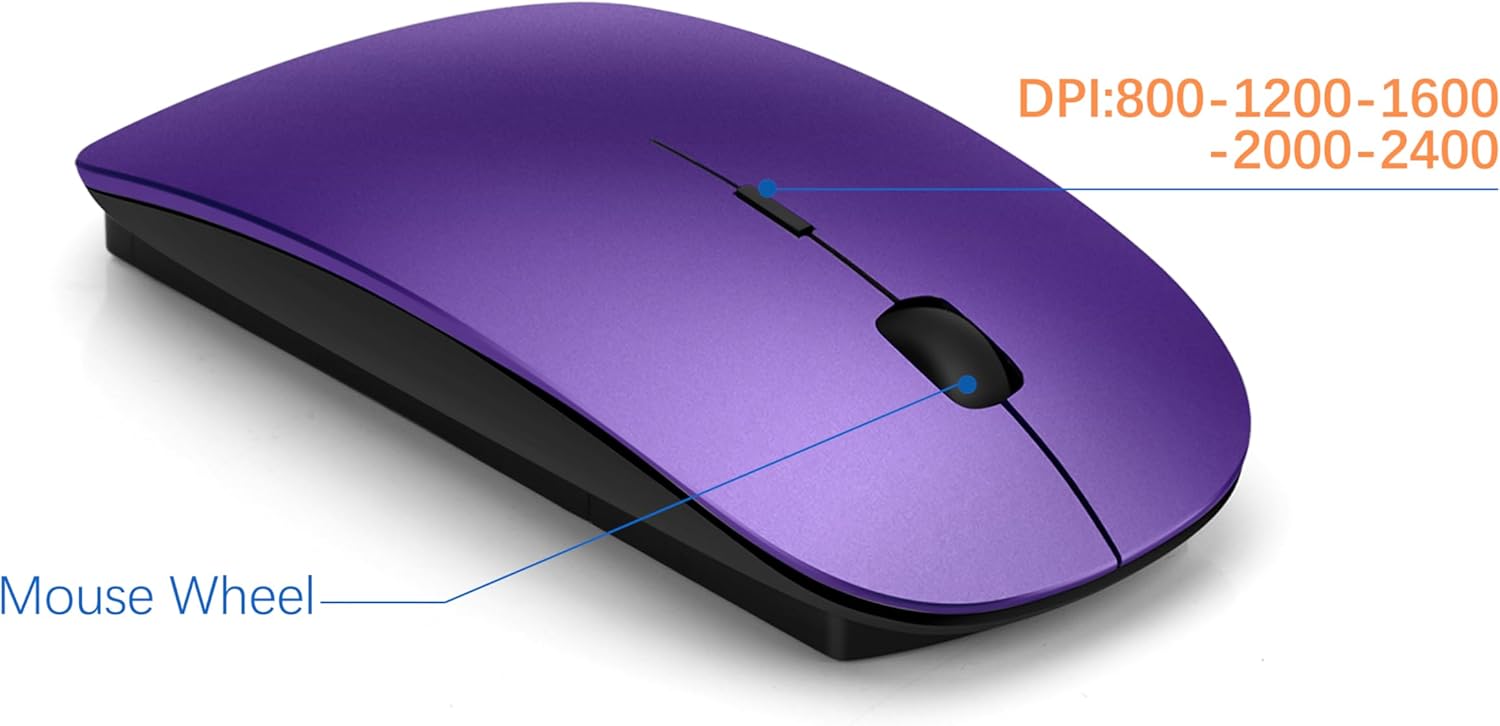 Wireless Keyboard and Mouse Ultra Slim Combo, TopMate 2.4G Silent Compact USB 2400DPI Mouse and Scissor Switch Keyboard Set with Cover, Batteries Included, for PC/Laptop/Windows/Mac - Purple Black - Image 4