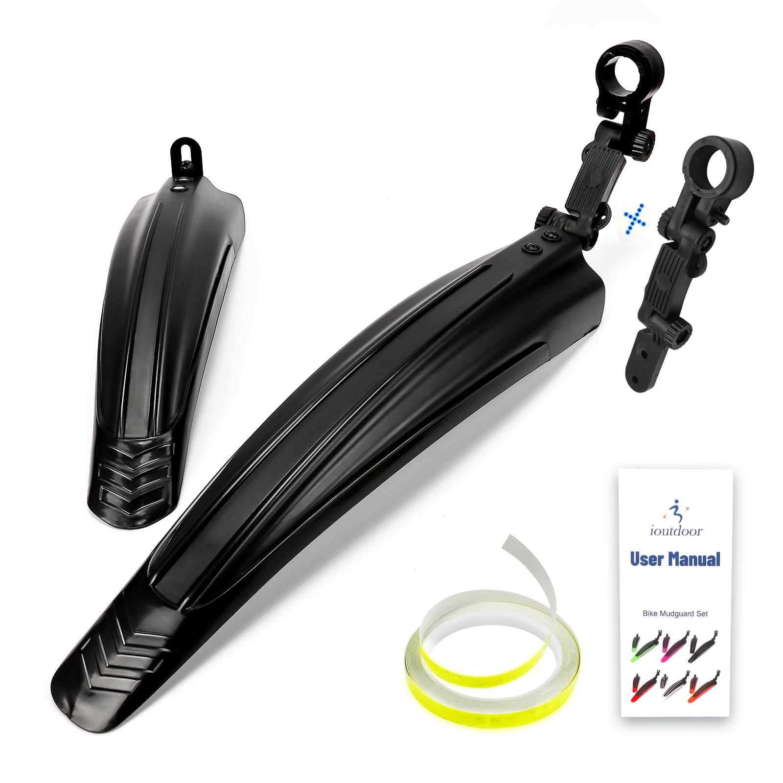 ioutdoor Bike Mudguard Set with 27ft DIY Reflective Tape,Bike Fenders Set Adjustable,Bicycle Front and Rear Mud Guard Fits for 20",22",24",26" 27" 28" MTB Mountain Road Bike Cycling