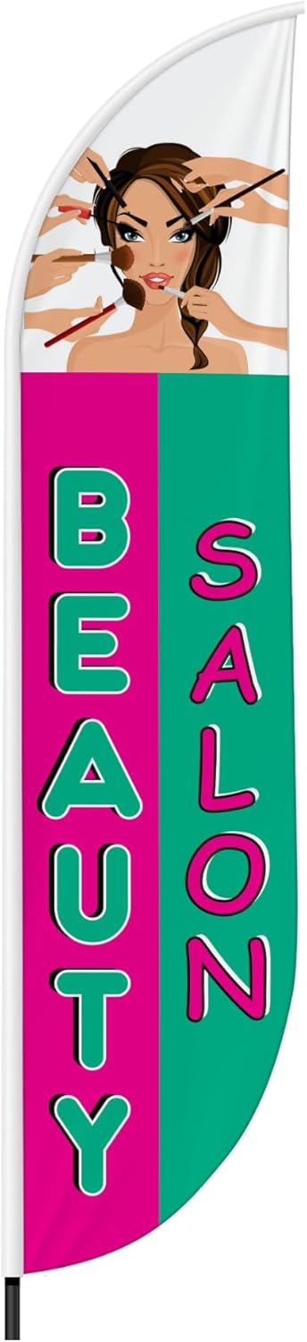 Beauty Salon Feather Flag(11.5Feetx2.5Feet) By Dreamcontroller | Outdoor Business Advertising Tall Flag | Weather-Resistant Knitted Swooper Flag | Made In Usa | Hd Print (Flag Only)