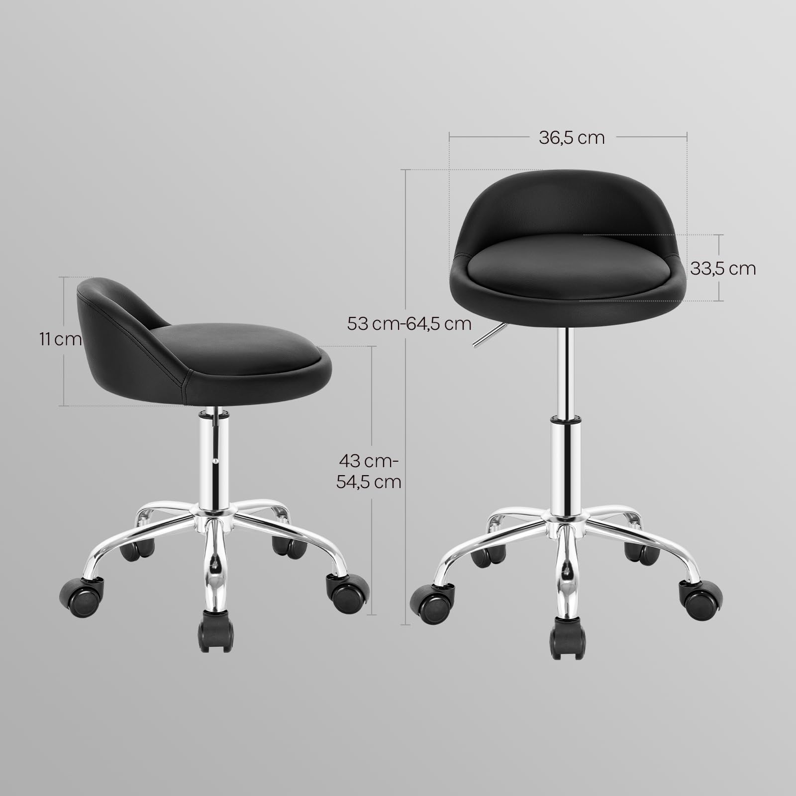 WOLTU Tabouret de Bureau Pivotant 360° Réglable en Hauteur, PU, Noir