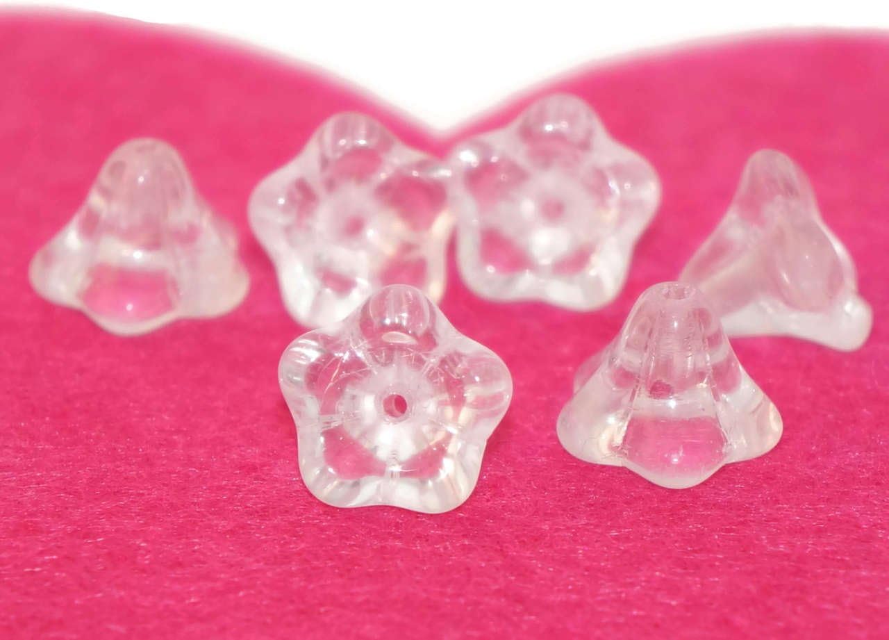 Large Crystal Clear Bell Flower Czech Glass Beads Flower
