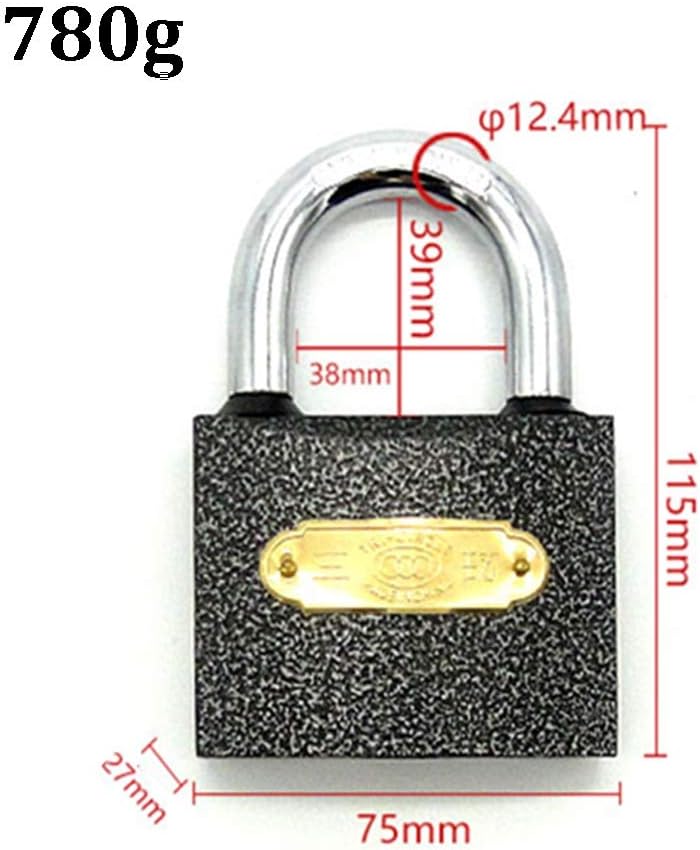 Keyed Padlocks Solid Cast Iron Key Padlock, Waterproof, Rust-Proof and Anti-Theft Door Lock, Lock Body Width 32mm38mm50mm63mm75mm, 3 Keys (Size : 75x115mm)