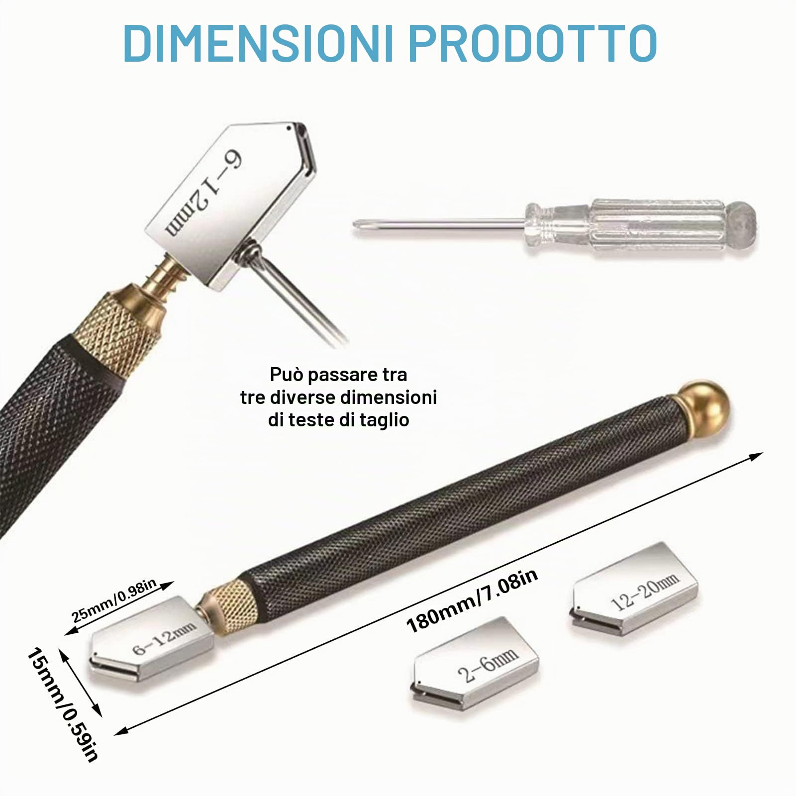 Taglierina in Vetro, Taglia Vetro Piastrelle, 5 Pezzi Strumento Tagliavetro, Tagliavetro per Vetro, Tagliavetro, Taglierina Professionale in Vetro, Glass Cutter per Vetro Specchio Piastrelle