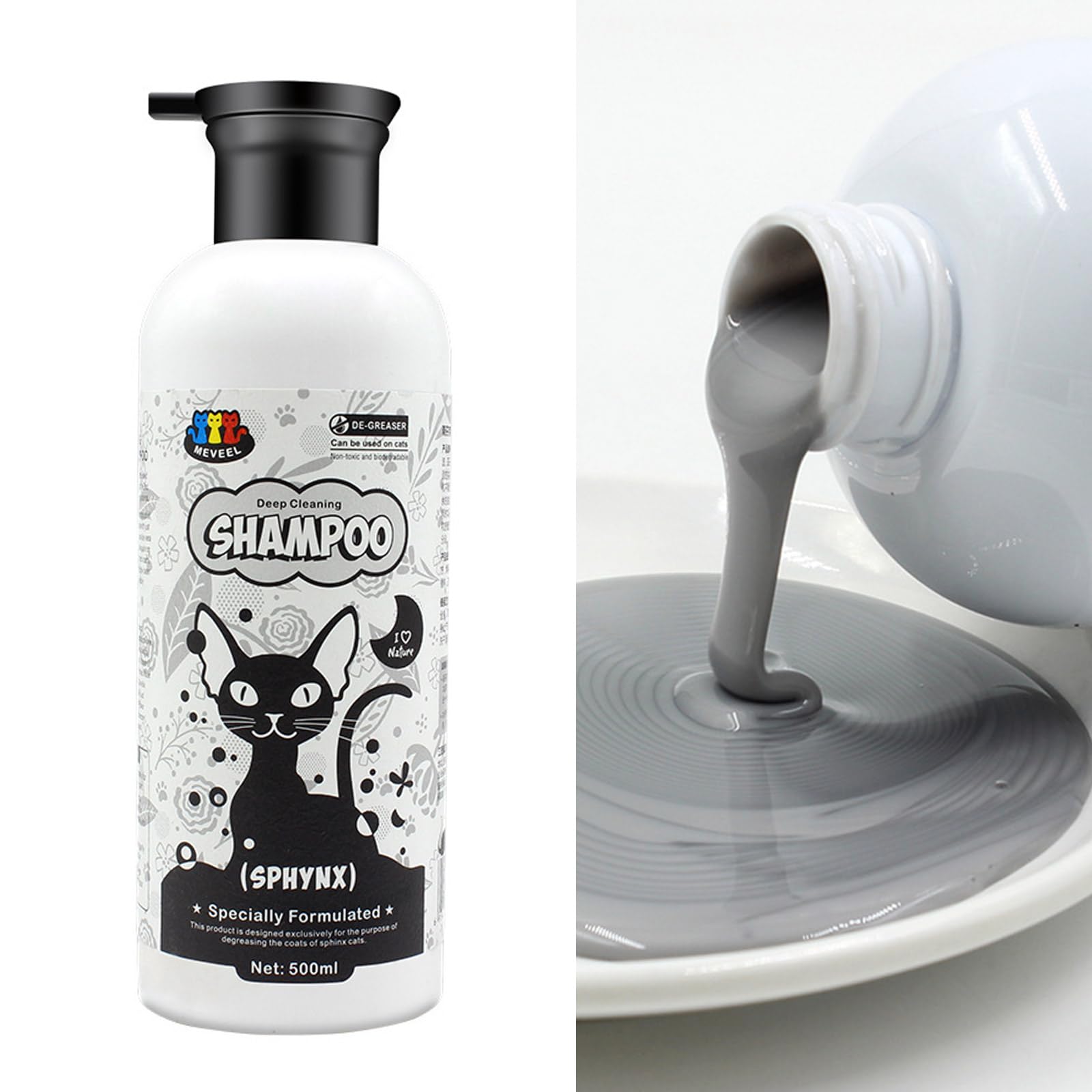 Champú de cuidado profesional para gatos sin pelo, 500 ml, perfecto para propietarios de mascotas, salones, champú para gatos, champú de limpieza profunda, accesorios de baño para mascotas para
