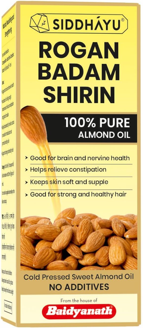 Baidyanath Asli Ayurved Rogan Badam Shirin 50Ml - 100% Pure Almond Oil, Cold Pressed | Natural Skin Softener For Glowing Skin & Hair Growth